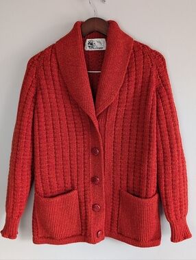 Vintage Ingo Forbisher Bay Hand Knit Cardigan,  Shawl Collar, 100% Wool Size L